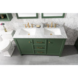 Legion Furniture 54" Vogue Green Finish Double Sink Vanity Cabinet With Carrara White Top WLF2154-VG