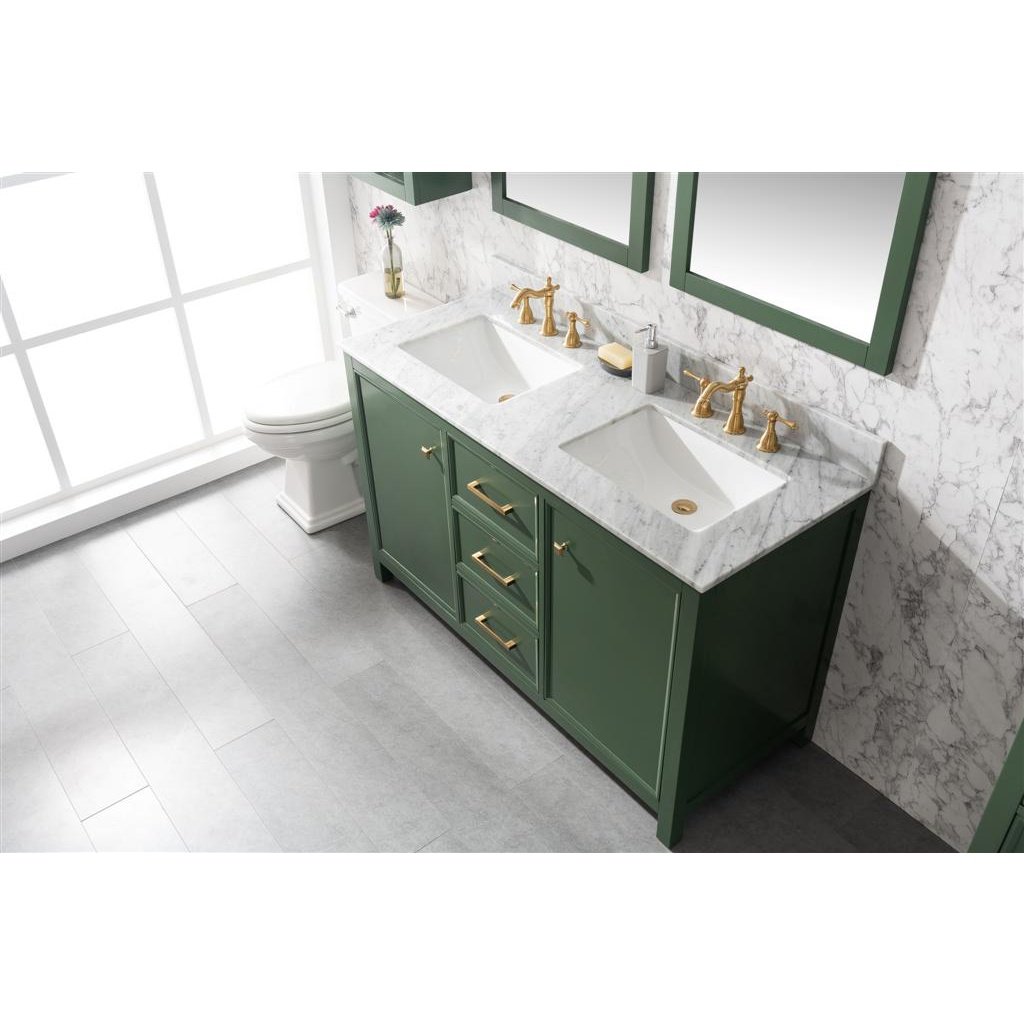 Legion Furniture 54" Vogue Green Finish Double Sink Vanity Cabinet With Carrara White Top WLF2154-VG