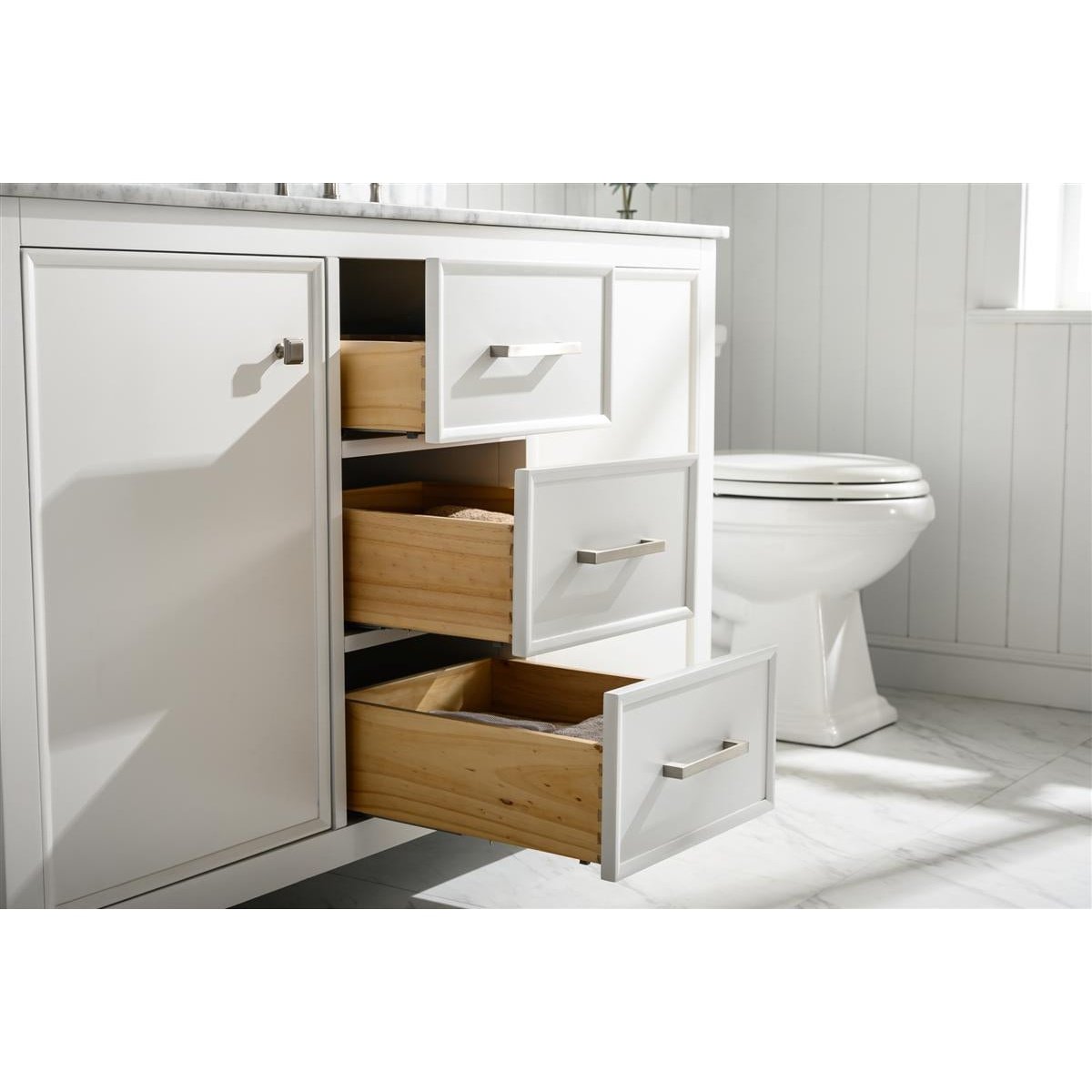 Legion Furniture 54" White Finish Double Sink Vanity Cabinet With Carrara White Top WLF2154-W