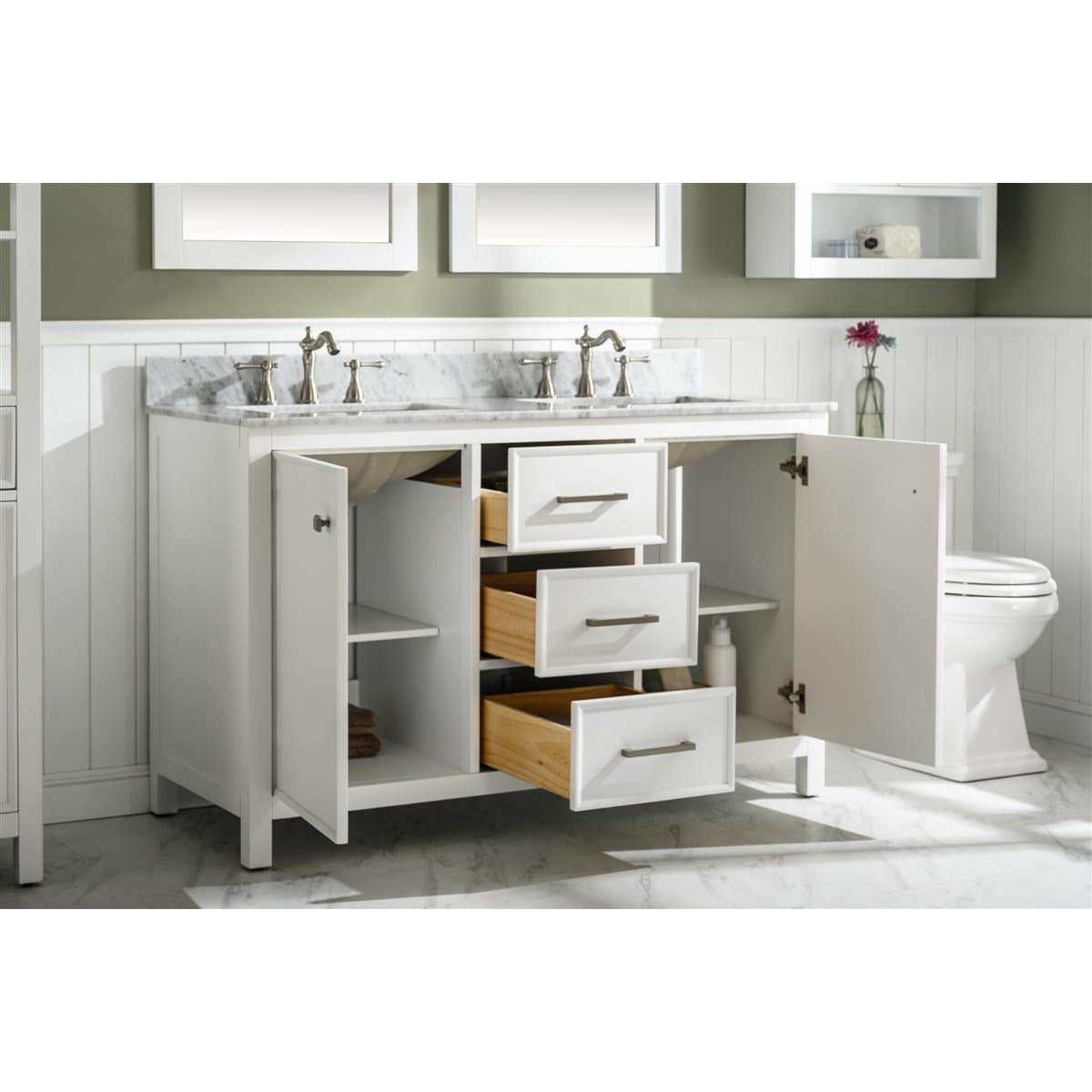 Legion Furniture 54" White Finish Double Sink Vanity Cabinet With Carrara White Top WLF2154-W