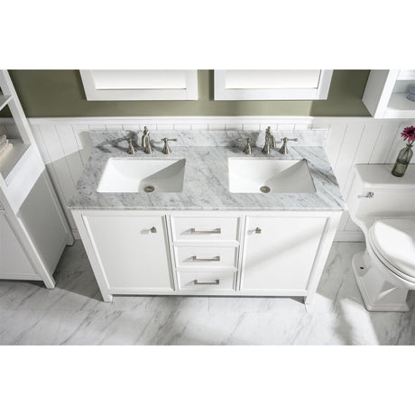 Legion Furniture 54" White Finish Double Sink Vanity Cabinet With Carrara White Top WLF2154-W