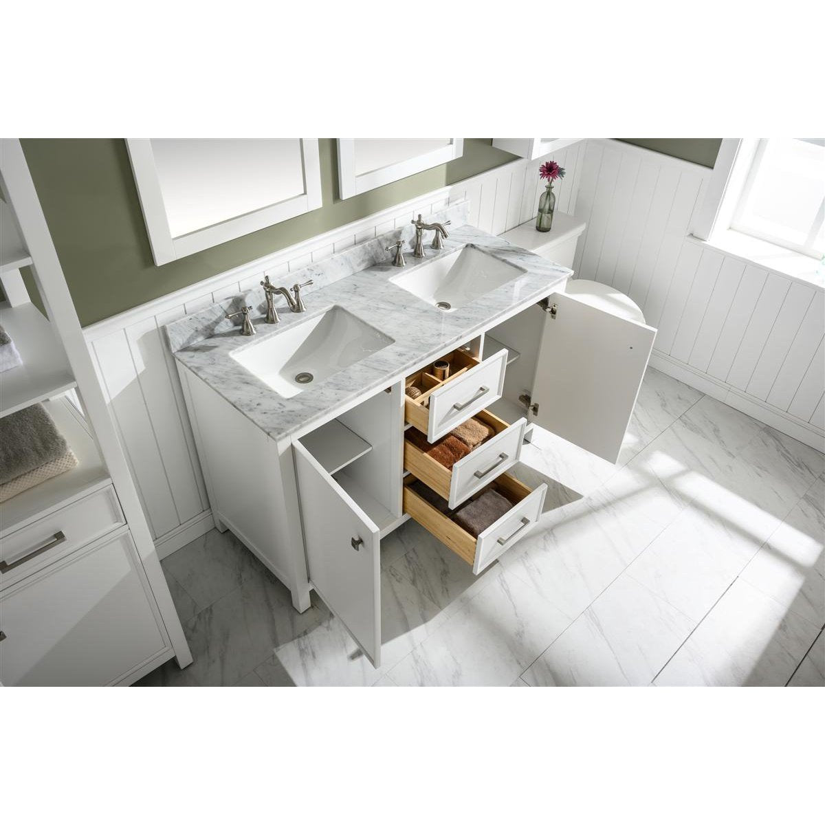 Legion Furniture 54" White Finish Double Sink Vanity Cabinet With Carrara White Top WLF2154-W