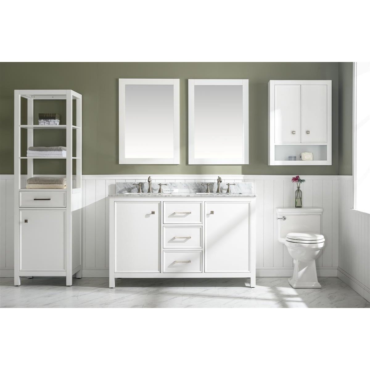 Legion Furniture 54" White Finish Double Sink Vanity Cabinet With Carrara White Top WLF2154-W