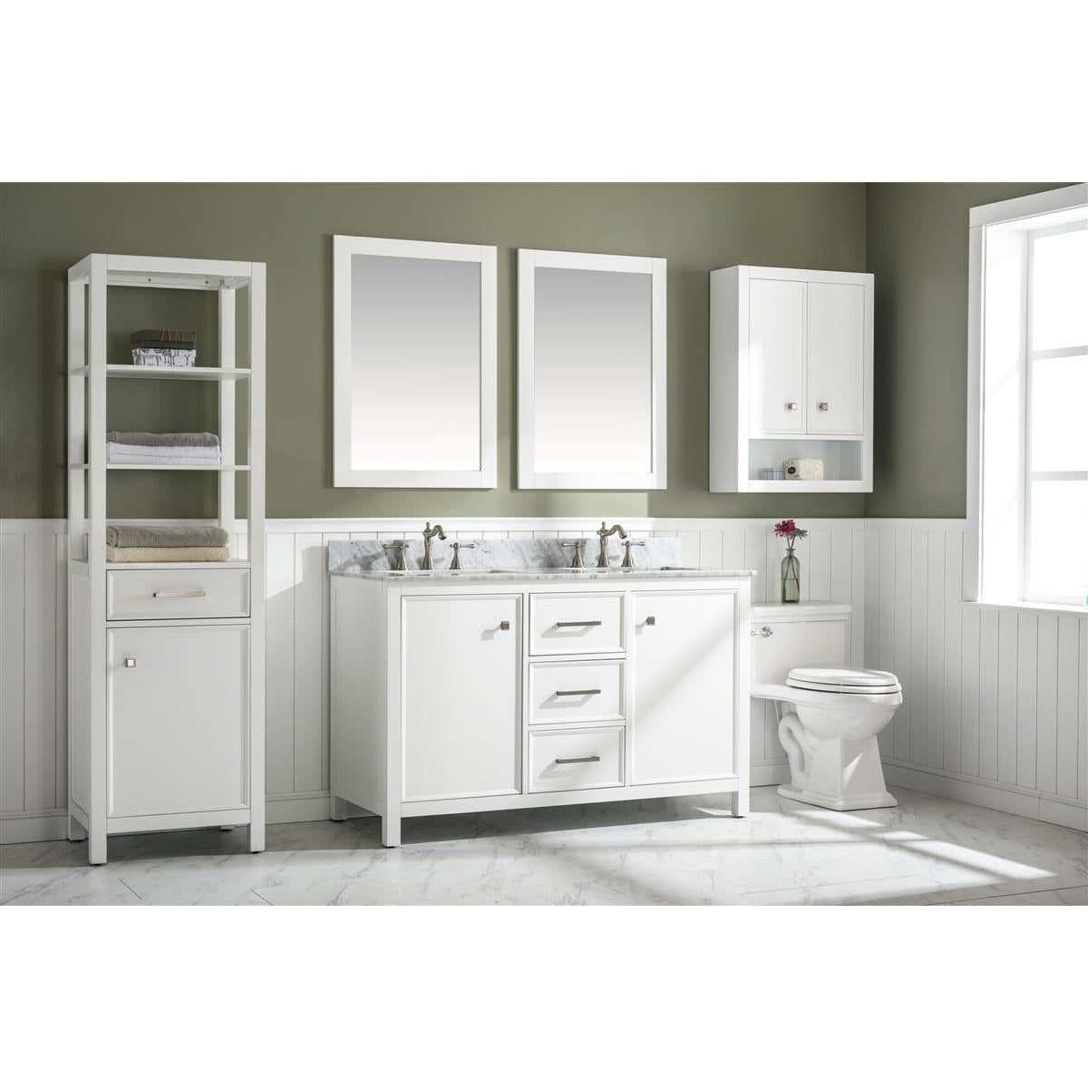 Legion Furniture 54" White Finish Double Sink Vanity Cabinet With Carrara White Top WLF2154-W