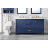 Legion Furniture 60" Blue Finish Double Sink Vanity Cabinet With Carrara White Top WLF2160D-B