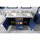 Legion Furniture 60" Blue Finish Double Sink Vanity Cabinet With Carrara White Top WLF2160D-B