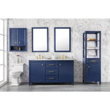 Legion Furniture 60" Blue Finish Double Sink Vanity Cabinet With Carrara White Top WLF2160D-B