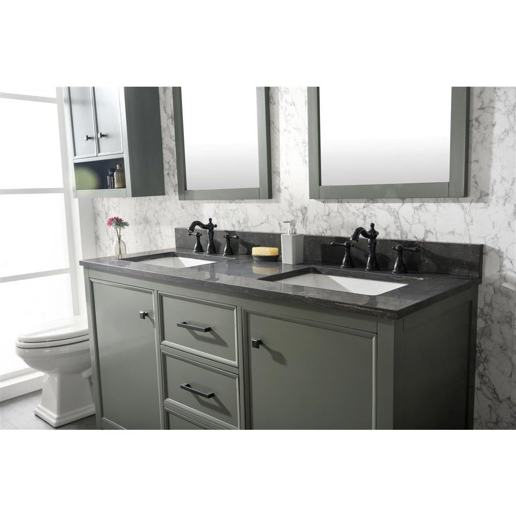 Legion Furniture 60" Pewter Green Finish Double Sink Vanity Cabinet With Blue Lime Stone Top WLF2160D-PG