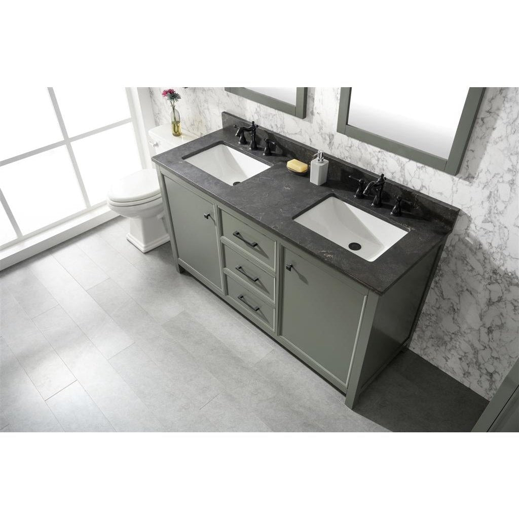 Legion Furniture 60" Pewter Green Finish Double Sink Vanity Cabinet With Blue Lime Stone Top WLF2160D-PG