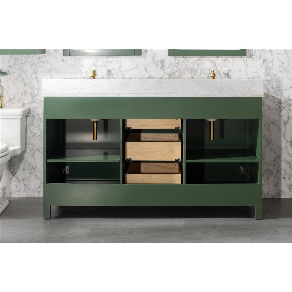 Legion Furniture 60" Vogue Green Finish Double Sink Vanity Cabinet With Carrara White Top WLF2160D-VG