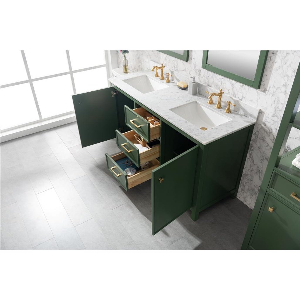 Legion Furniture 60" Vogue Green Finish Double Sink Vanity Cabinet With Carrara White Top WLF2160D-VG