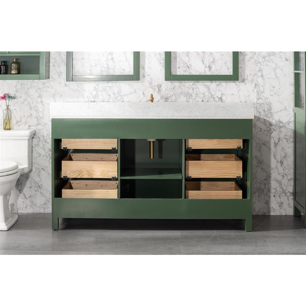 Legion Furniture 60"" Vogue Green Finish Single Sink Vanity Cabinet With Carrara White Top WLF2160S-VG