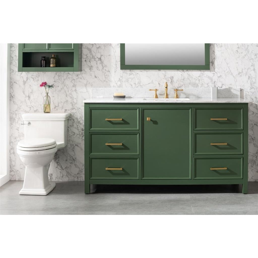 Legion Furniture 60"" Vogue Green Finish Single Sink Vanity Cabinet With Carrara White Top WLF2160S-VG