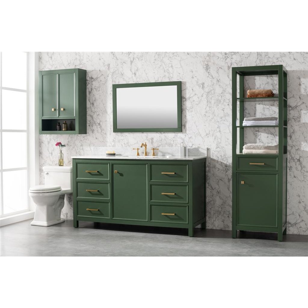 Legion Furniture 60"" Vogue Green Finish Single Sink Vanity Cabinet With Carrara White Top WLF2160S-VG