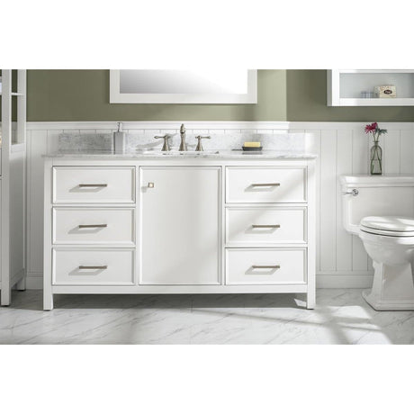 Legion Furniture 60" White Finish Single Sink Vanity Cabinet With Carrara White Top WLF2160S-W