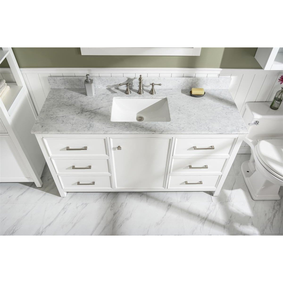 Legion Furniture 60" White Finish Single Sink Vanity Cabinet With Carrara White Top WLF2160S-W