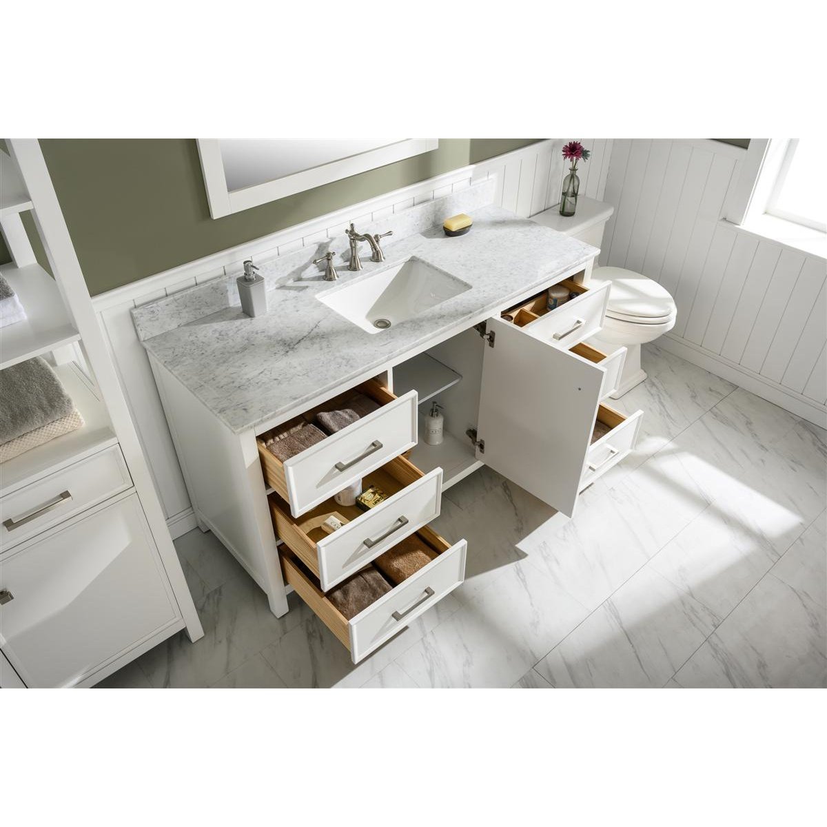 Legion Furniture 60" White Finish Single Sink Vanity Cabinet With Carrara White Top WLF2160S-W