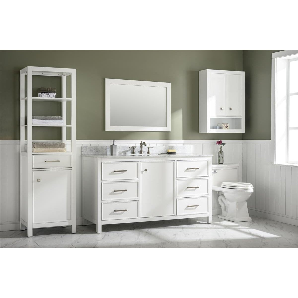 Legion Furniture 60" White Finish Single Sink Vanity Cabinet With Carrara White Top WLF2160S-W