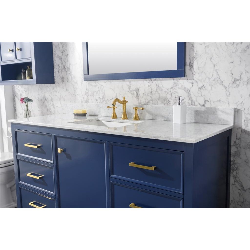 Legion Furniture 60" Blue Finish Single Sink Vanity Cabinet With Carrara White Top WLF2160S-B