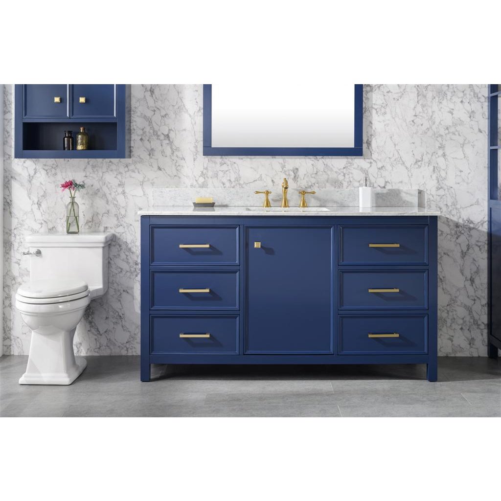 Legion Furniture 60" Blue Finish Single Sink Vanity Cabinet With Carrara White Top WLF2160S-B