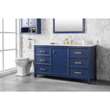 Legion Furniture 60" Blue Finish Single Sink Vanity Cabinet With Carrara White Top WLF2160S-B