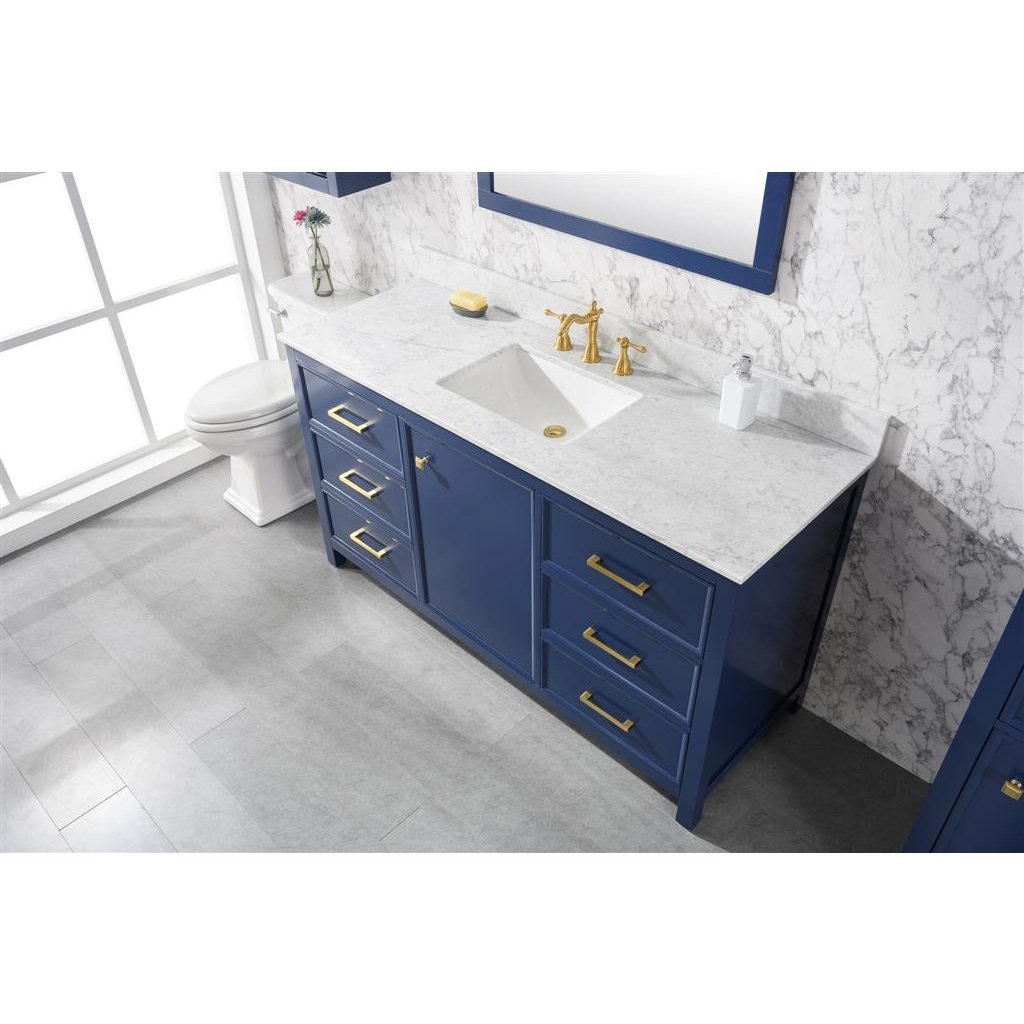 Legion Furniture 60" Blue Finish Single Sink Vanity Cabinet With Carrara White Top WLF2160S-B