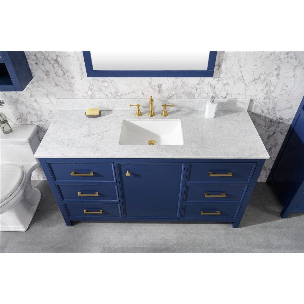 Legion Furniture 60" Blue Finish Single Sink Vanity Cabinet With Carrara White Top WLF2160S-B