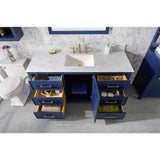 Legion Furniture 60" Blue Finish Single Sink Vanity Cabinet With Carrara White Top WLF2160S-B