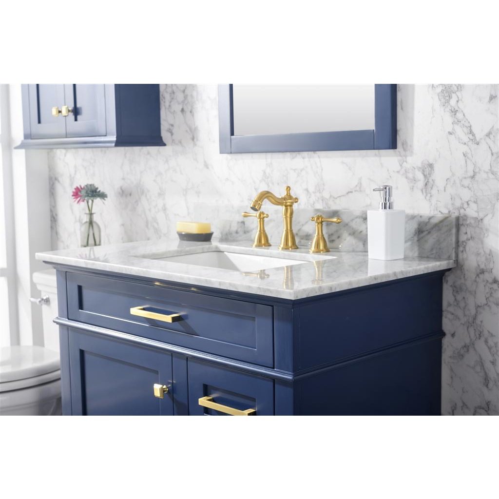 Legion Furniture 36" Blue Finish Sink Vanity Cabinet With Carrara White Top WLF2236-B