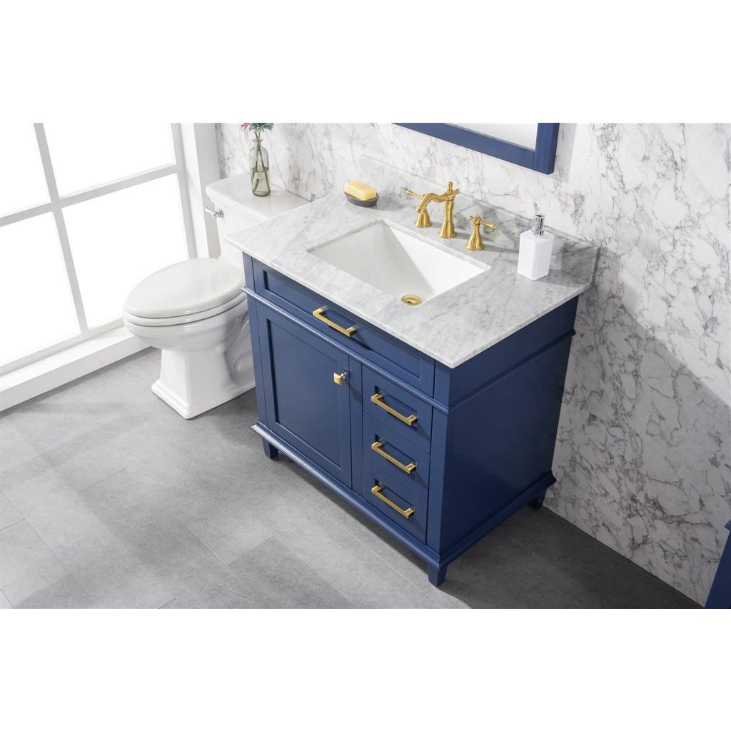 Legion Furniture 36" Blue Finish Sink Vanity Cabinet With Carrara White Top WLF2236-B