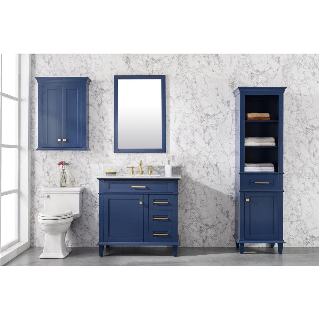 Legion Furniture 36" Blue Finish Sink Vanity Cabinet With Carrara White Top WLF2236-B