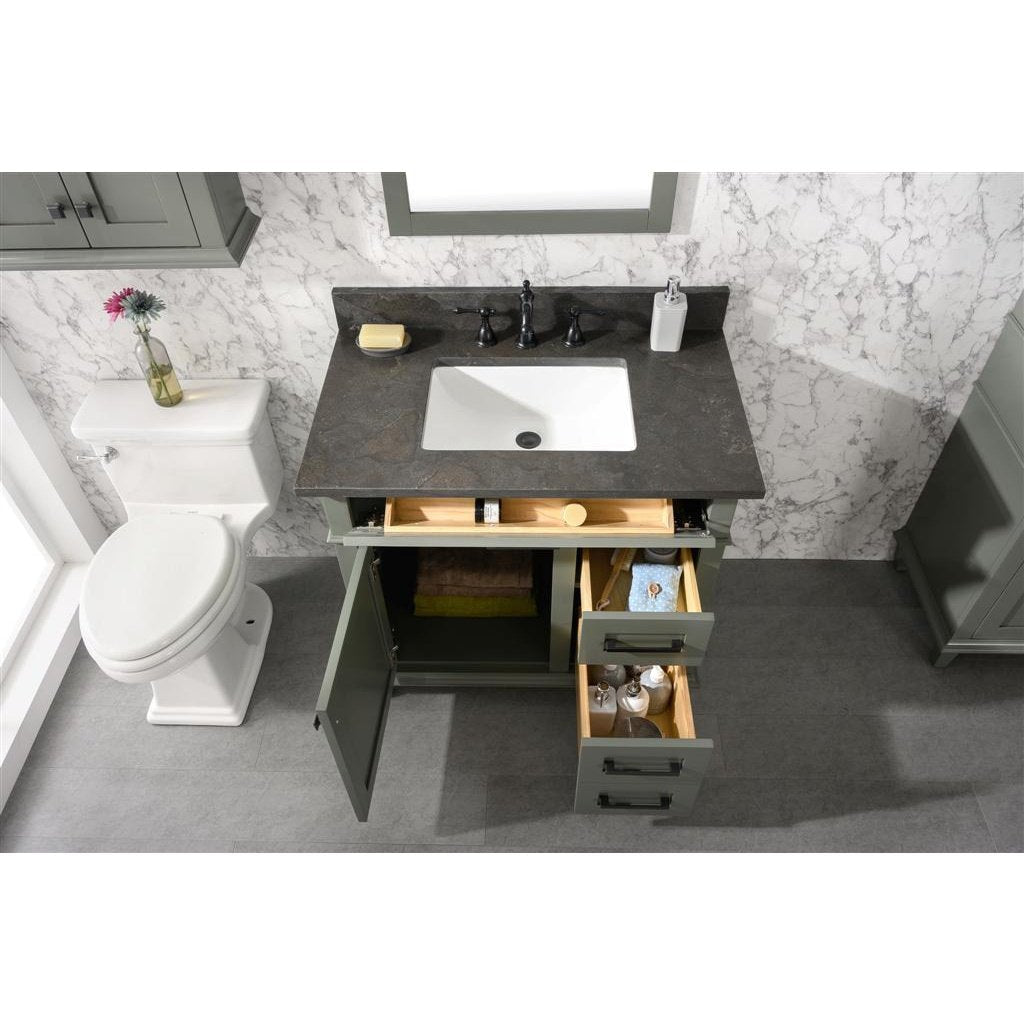 Legion Furniture 36" Pewter Green Finish Sink Vanity Cabinet With Blue Lime Stone Top WLF2236-PG