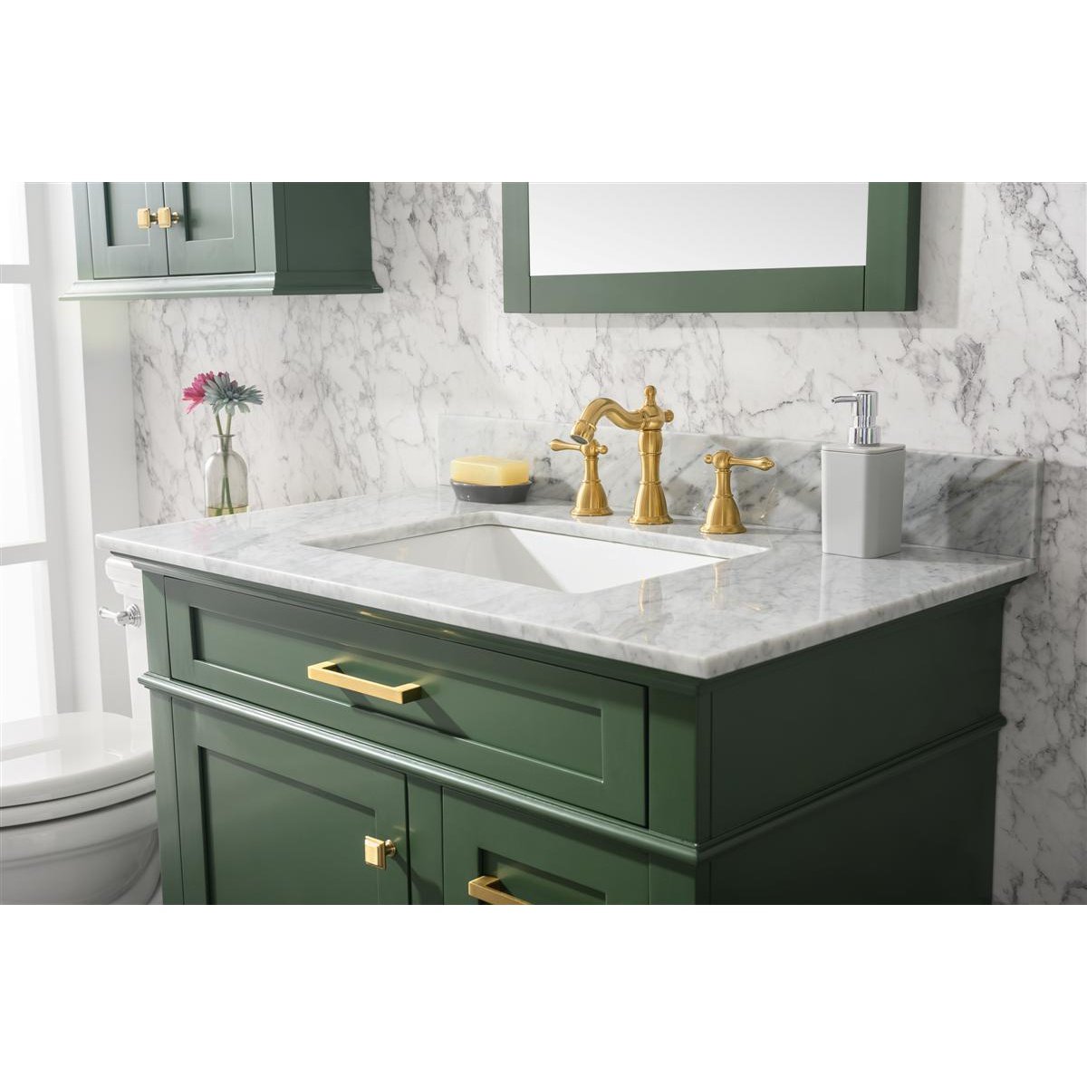 Legion Furniture 36" Vogue Green Finish Sink Vanity Cabinet With Carrara White Top WLF2236-VG