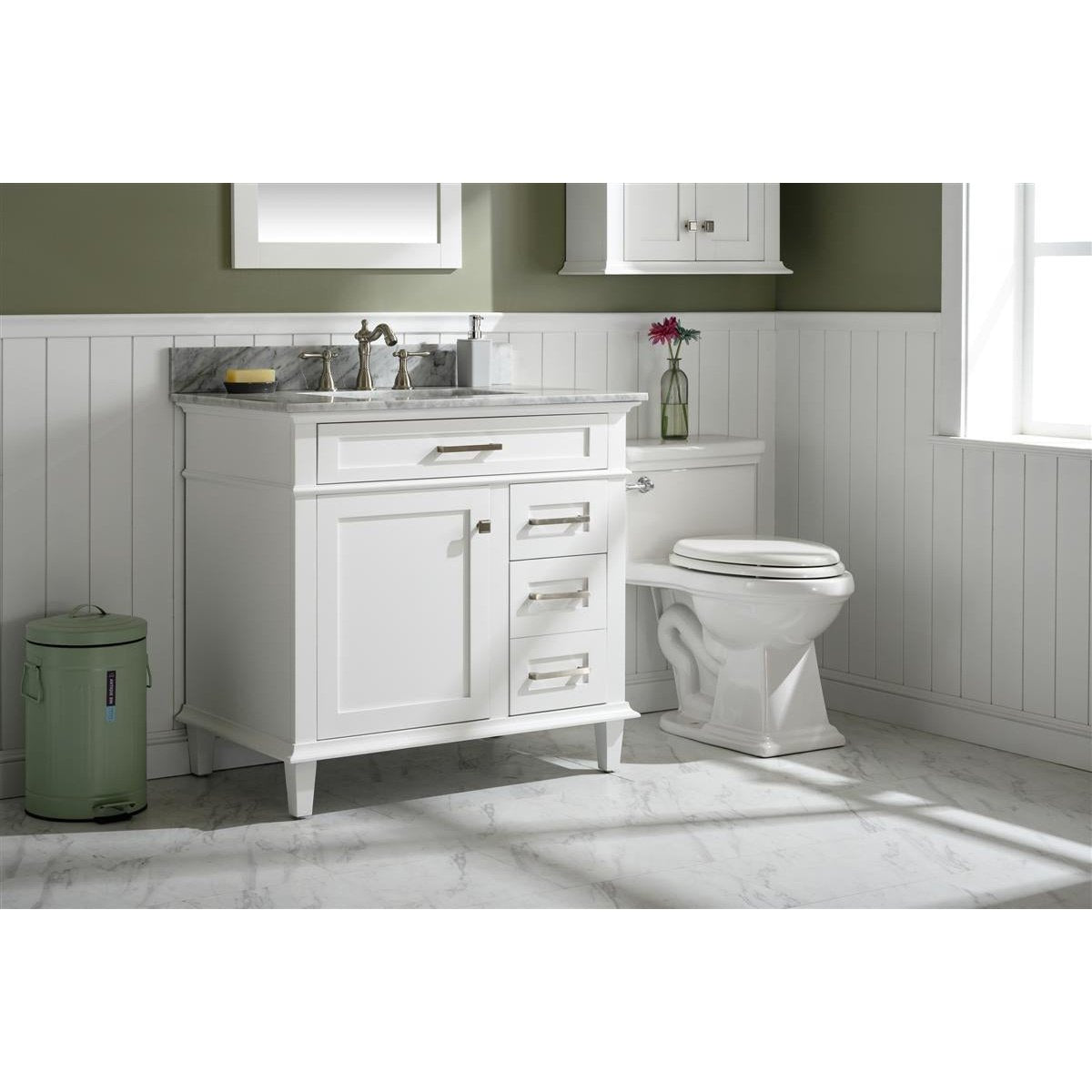 Legion Furniture 36" White Finish Sink Vanity Cabinet With Carrara White Top WLF2236-W