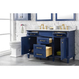 Legion Furniture 54" Blue Finish Double Sink Vanity Cabinet With Carrara White Top WLF2254-B