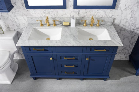 Legion Furniture 54" Blue Finish Double Sink Vanity Cabinet With Carrara White Top WLF2254-B