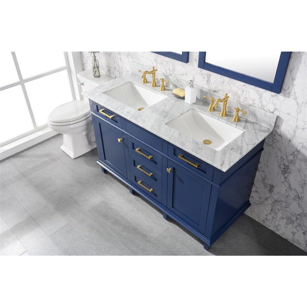 Legion Furniture 54" Blue Finish Double Sink Vanity Cabinet With Carrara White Top WLF2254-B