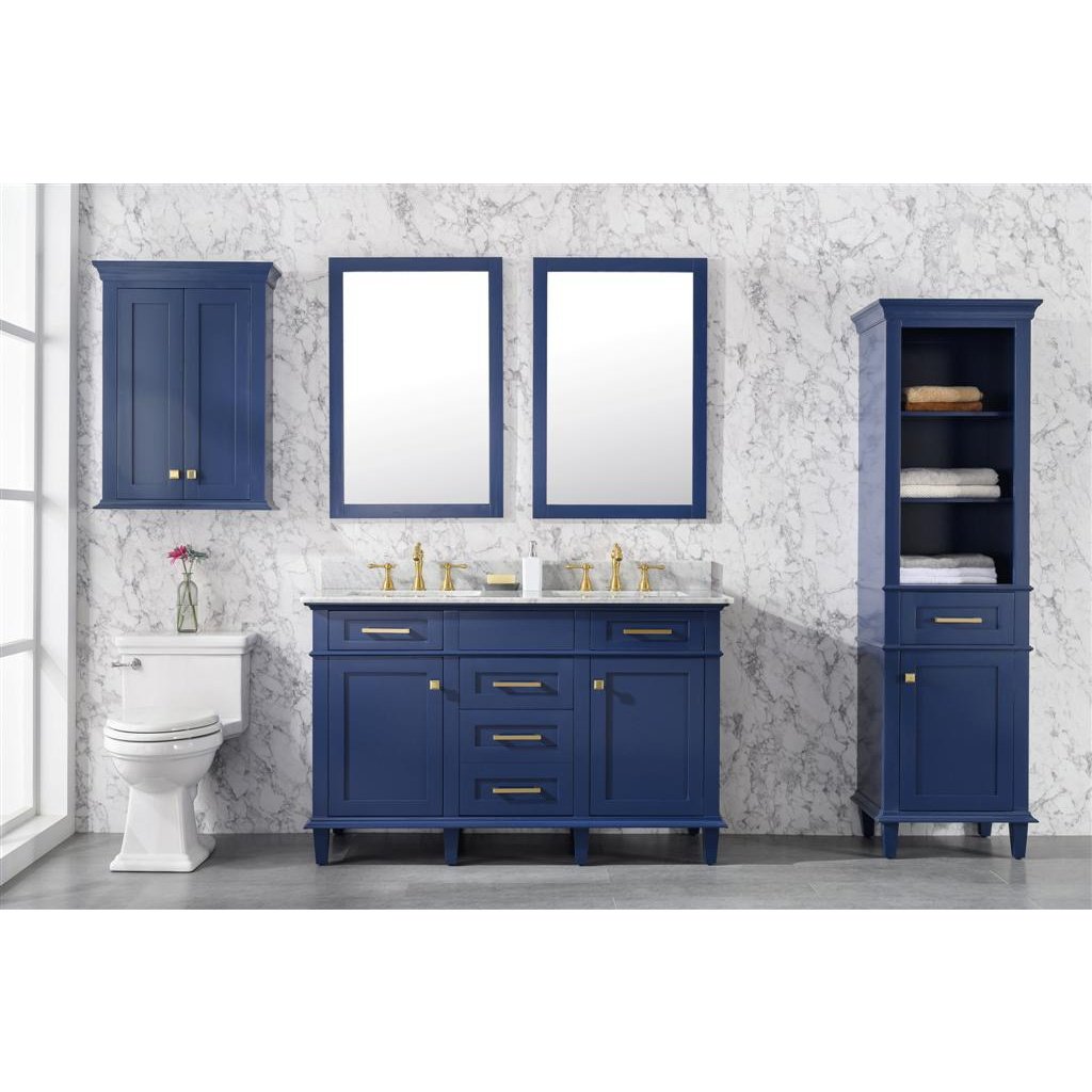 Legion Furniture 54" Blue Finish Double Sink Vanity Cabinet With Carrara White Top WLF2254-B