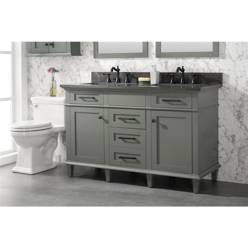 Legion Furniture 54" Pewter Green Finish Double Sink Vanity Cabinet With Blue Lime Stone Top WLF2254-PG