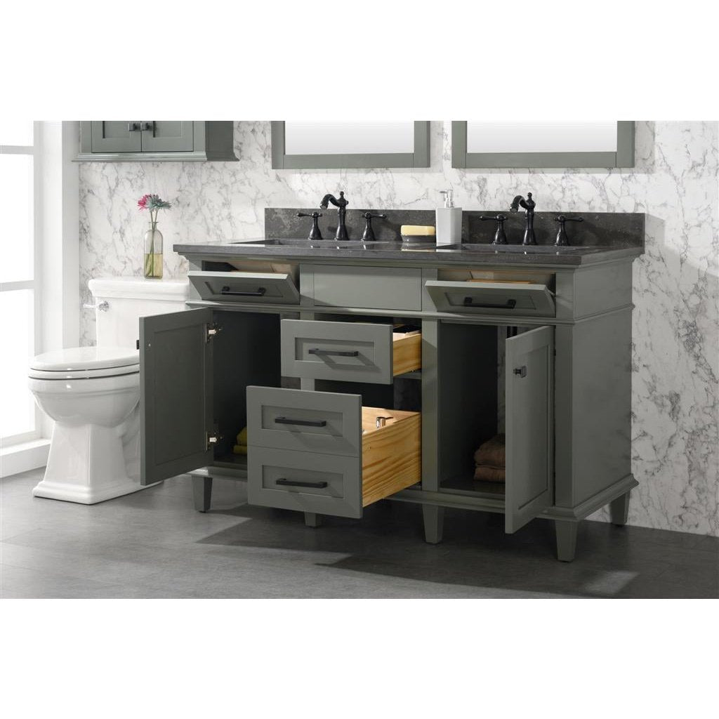 Legion Furniture 54" Pewter Green Finish Double Sink Vanity Cabinet With Blue Lime Stone Top WLF2254-PG