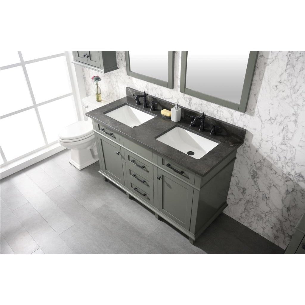 Legion Furniture 54" Pewter Green Finish Double Sink Vanity Cabinet With Blue Lime Stone Top WLF2254-PG