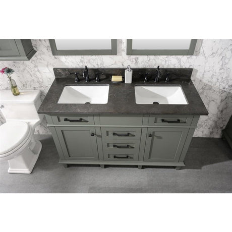 Legion Furniture 54" Pewter Green Finish Double Sink Vanity Cabinet With Blue Lime Stone Top WLF2254-PG