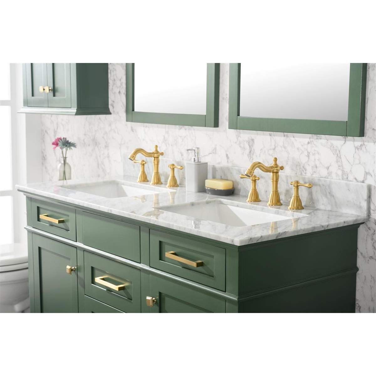 Legion Furniture 54" Vogue Green Finish Double Sink Vanity Cabinet With Carrara White Top WLF2254-VG