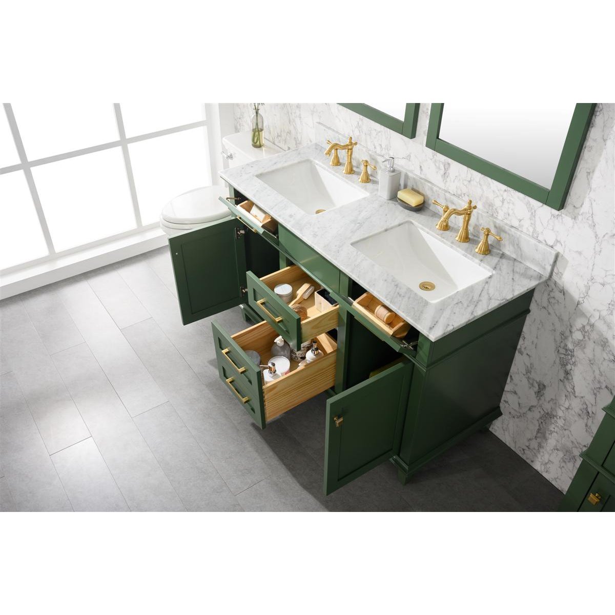 Legion Furniture 54" Vogue Green Finish Double Sink Vanity Cabinet With Carrara White Top WLF2254-VG