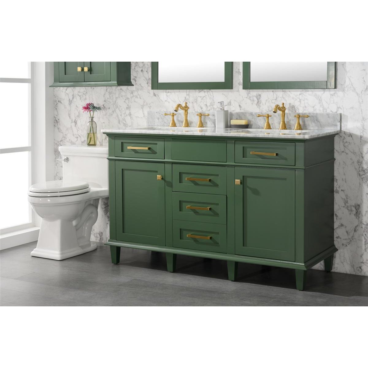 Legion Furniture 54" Vogue Green Finish Double Sink Vanity Cabinet With Carrara White Top WLF2254-VG