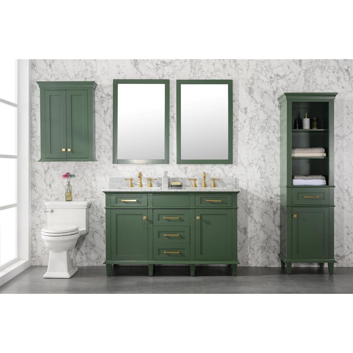 Legion Furniture 54" Vogue Green Finish Double Sink Vanity Cabinet With Carrara White Top WLF2254-VG