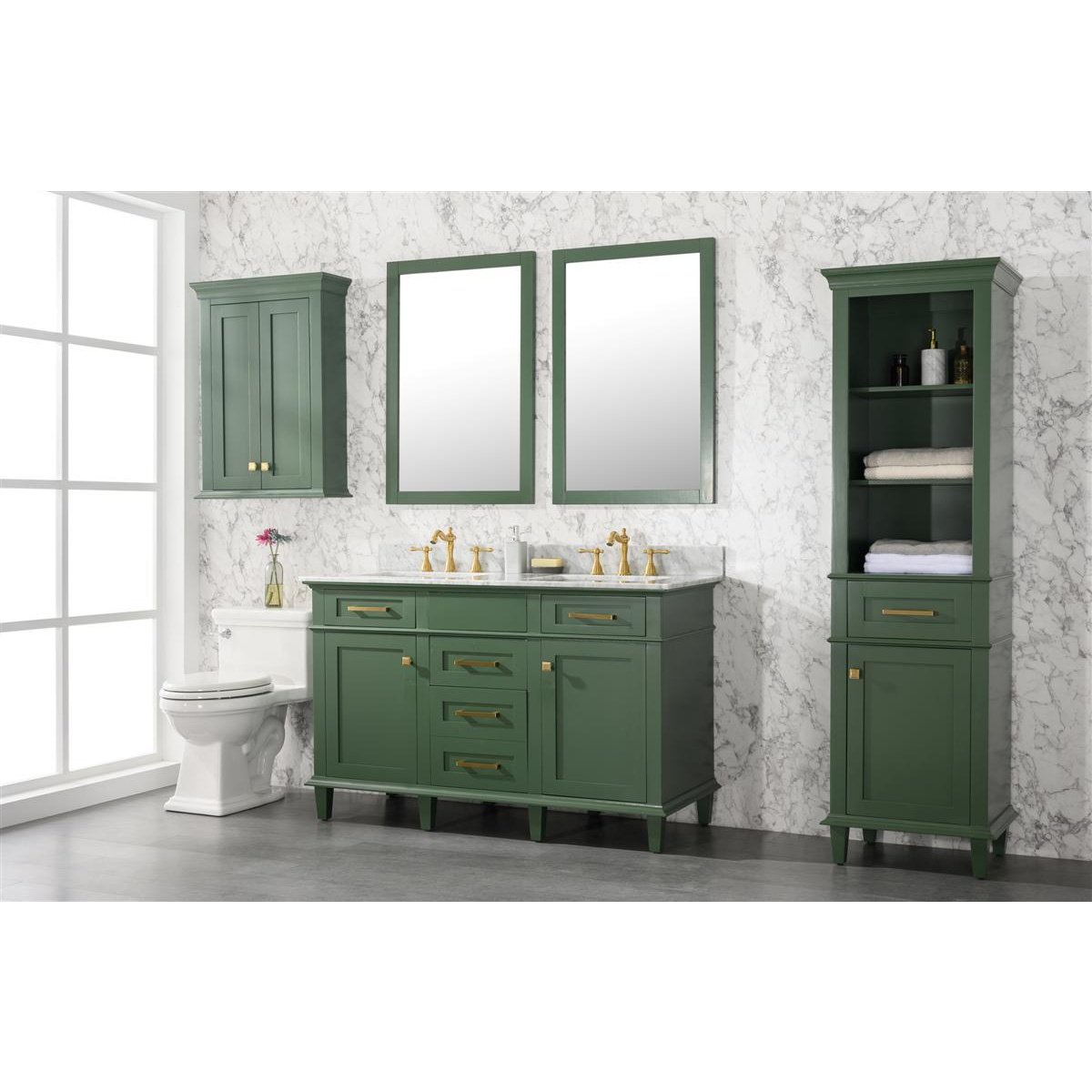 Legion Furniture 54" Vogue Green Finish Double Sink Vanity Cabinet With Carrara White Top WLF2254-VG