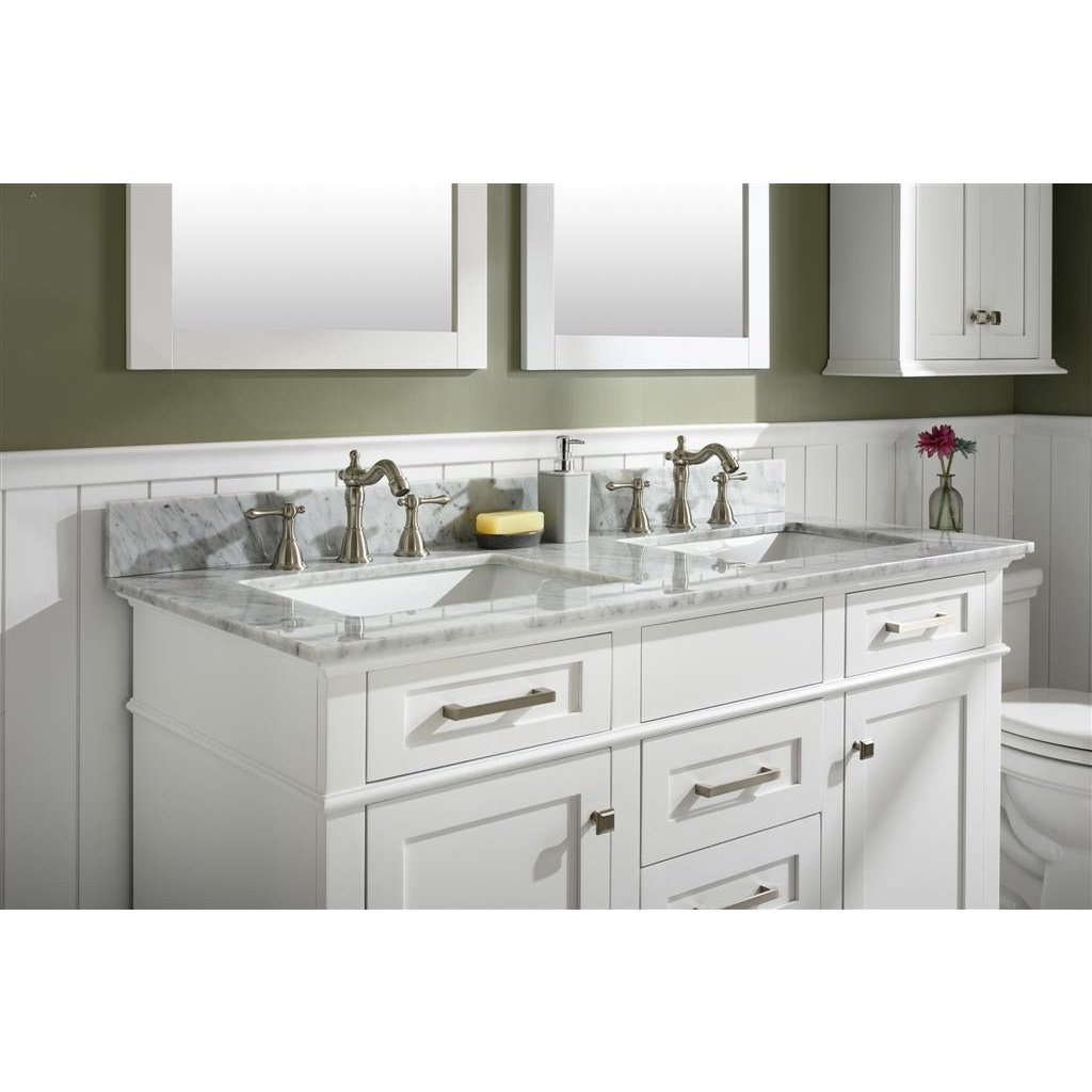 Legion Furniture 54" White Finish Double Sink Vanity Cabinet With Carrara White Top WLF2254-W