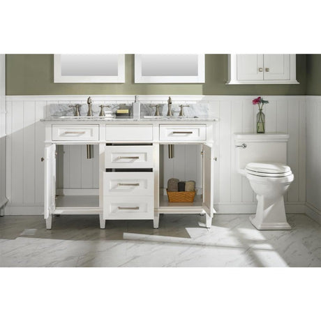 Legion Furniture 54" White Finish Double Sink Vanity Cabinet With Carrara White Top WLF2254-W