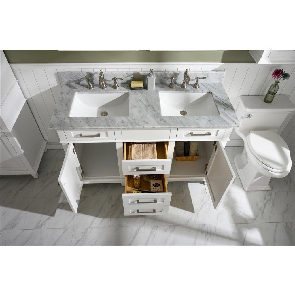 Legion Furniture 54" White Finish Double Sink Vanity Cabinet With Carrara White Top WLF2254-W